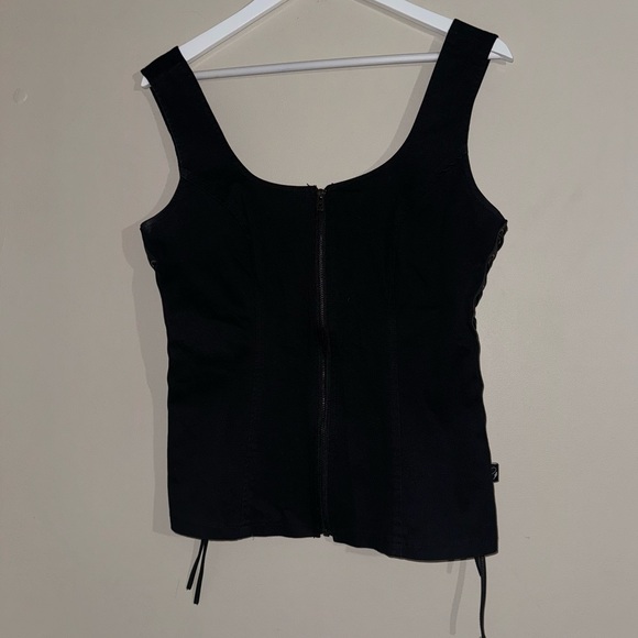 Tripp NYC Joan Jett Black and Faux Leather Lace Up Vest Tank Corset Large - Picture 2 of 6